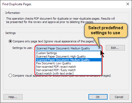Select predefined settings to use